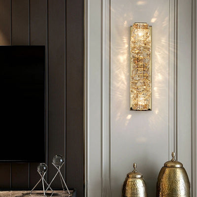 Modern Luxury Rectangle Block Hardware Crystal LED Wall Sconce Lamp For Living Room