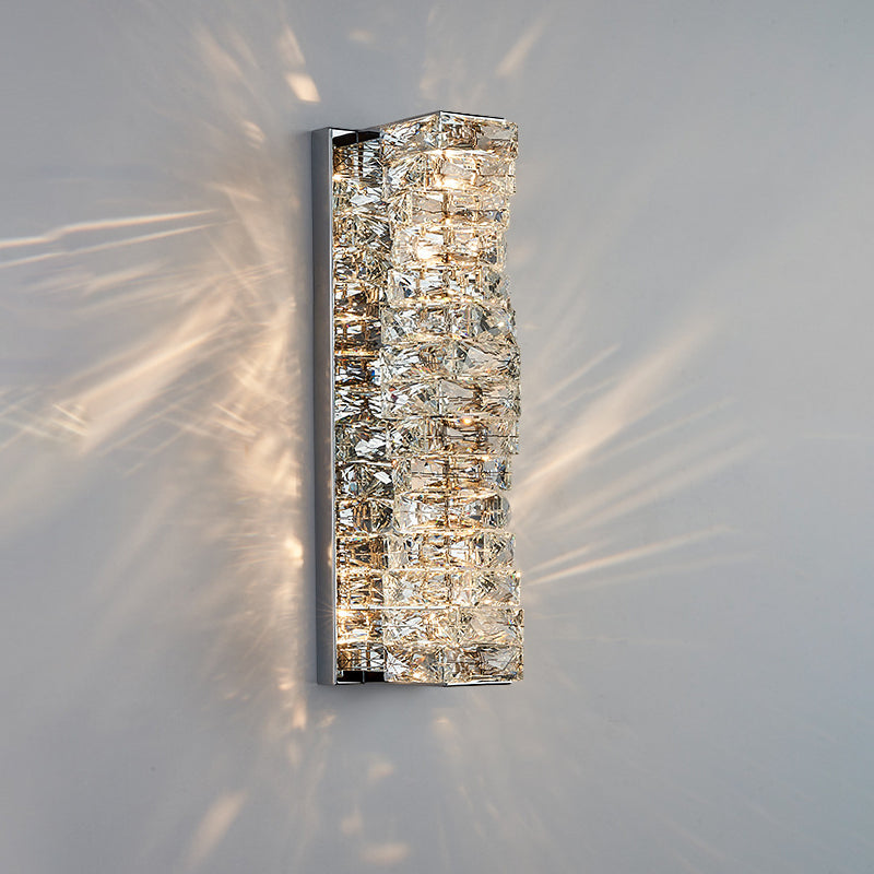 Modern Luxury Rectangle Block Hardware Crystal LED Wall Sconce Lamp For Living Room