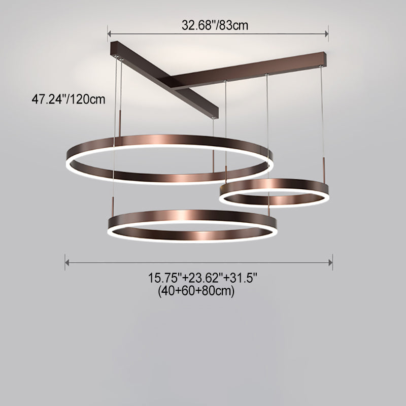 Zeitgenössische skandinavische runde mehrstufige T-Basis Aluminium Acryl LED Pendelleuchte für das Wohnzimmer 