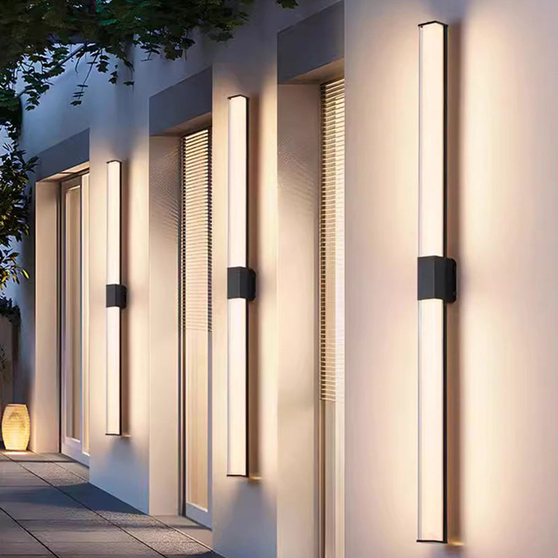 Modern Minimalist Waterproof Rectangle Long Aluminum PC Outdoor Wall Sconce Lamp For Garden