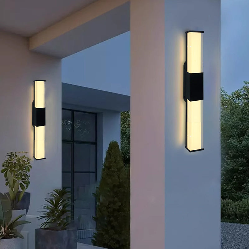 Modern Minimalist Waterproof Rectangle Long Aluminum PC Outdoor Wall Sconce Lamp For Garden