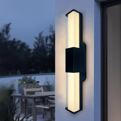 Modern Minimalist Waterproof Rectangle Long Aluminum PC Outdoor Wall Sconce Lamp For Garden