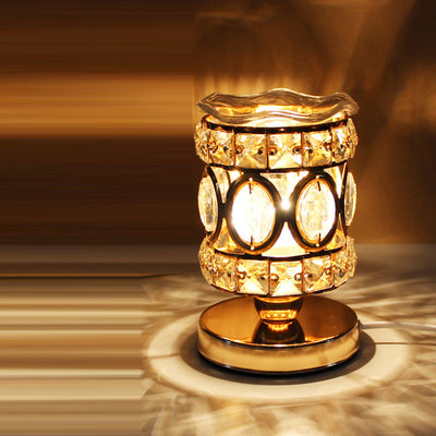 Modern Luxury Cylinder Round Iron Crystal 1-Light Aroma Melting Wax Table Lamp For Bedroom