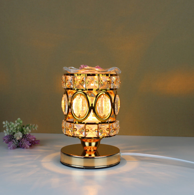 Modern Luxury Cylinder Round Iron Crystal 1-Light Aroma Melting Wax Table Lamp For Bedroom