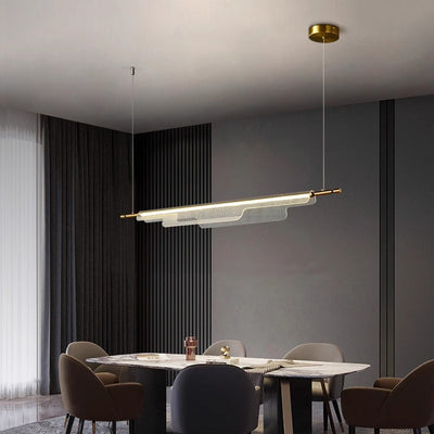 Contemporary Scandinavian Long Ribbon Water Ripple Dot Iron Aluminum Acrylic LED Pendant Light Island Light For Dining Room