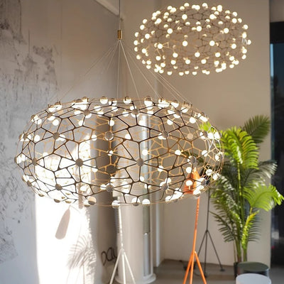 Contemporary Creative Oval Bird's Nest Stainless Steel PC LED Pendant Light For Living Room