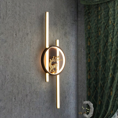 Traditional Chinese Round Strip Plum Deer Full Copper Silicone LED Wall Sconce Lamp For Bedroom