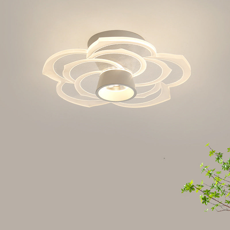 Contemporary Scandinavian Lotus Leaf Rose Iron Acrylic LED Semi-Flush Mount Ceiling Light For Living Room