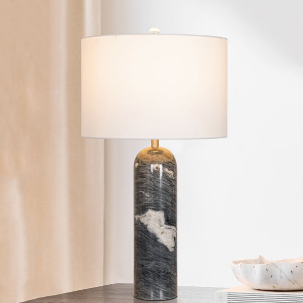 Modern Luxury Oval Cylinder Stone Hardware Marble Fabric 1-Light Table Lamp For Bedroom