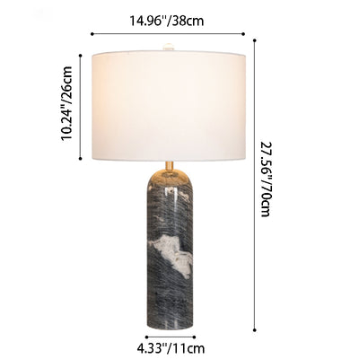 Modern Luxury Oval Cylinder Stone Hardware Marble Fabric 1-Light Table Lamp For Bedroom