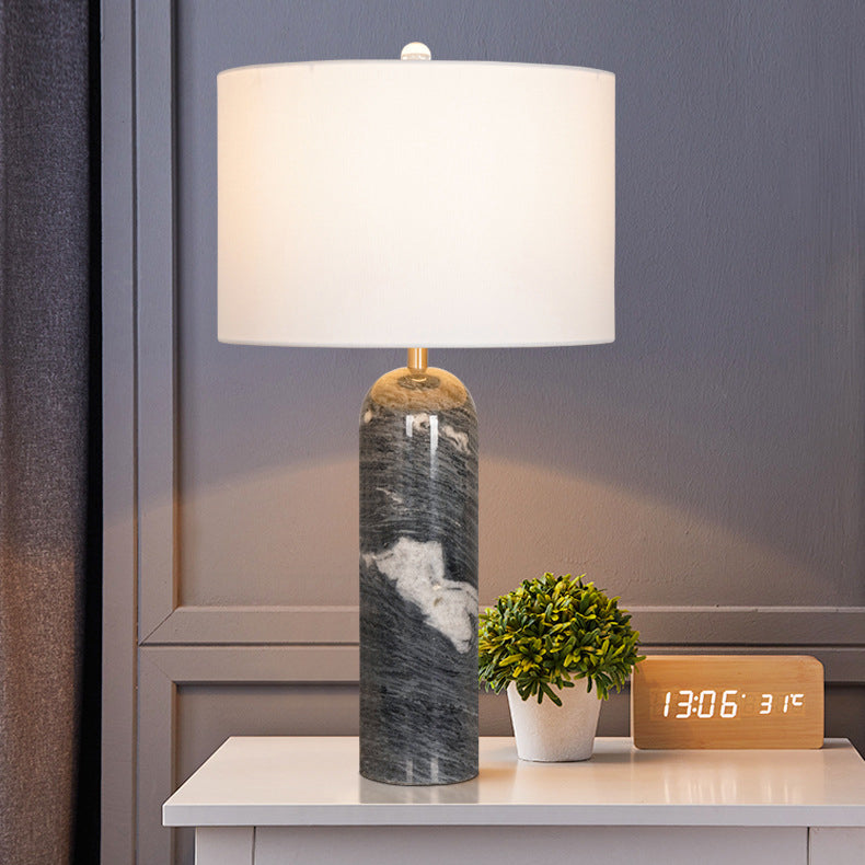 Modern Luxury Oval Cylinder Stone Hardware Marble Fabric 1-Light Table Lamp For Bedroom