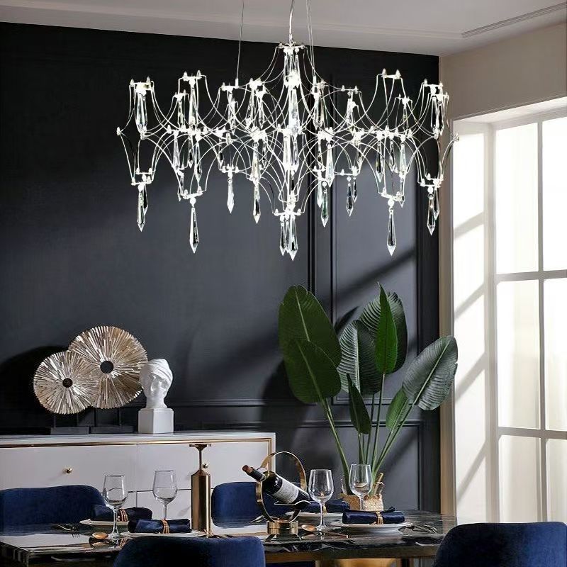 Modern Luxury Branching Mesh Stainless Steel Crystal LED Chandelier For Living Room