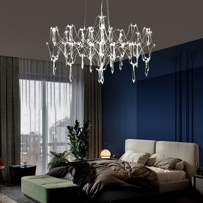 Modern Luxury Branching Mesh Stainless Steel Crystal LED Chandelier For Living Room