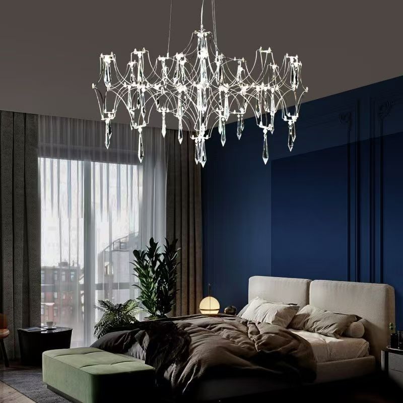 Modern Luxury Branching Mesh Stainless Steel Crystal LED Chandelier For Living Room