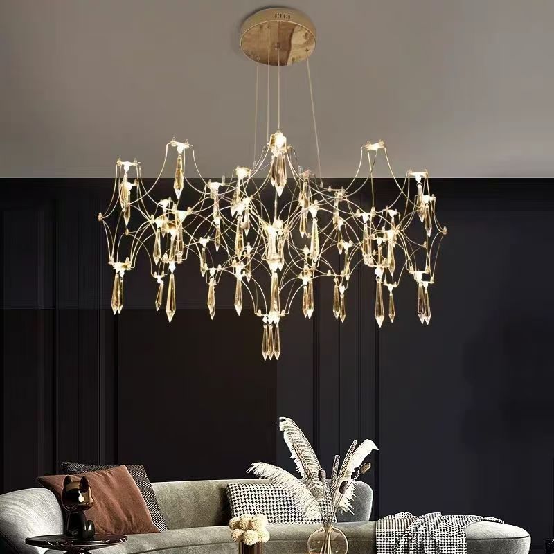 Modern Luxury Branching Mesh Stainless Steel Crystal LED Chandelier For Living Room