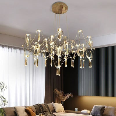 Modern Luxury Branching Mesh Stainless Steel Crystal LED Chandelier For Living Room