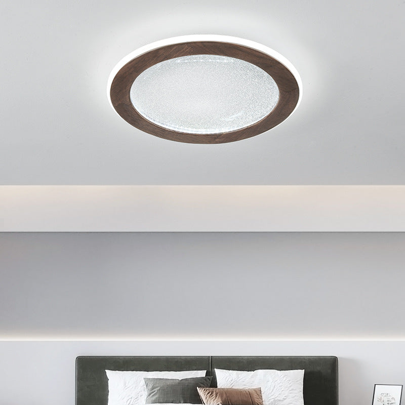 Contemporary Scandinavian Round Star Wood Acrylic LED Flush Mount Ceiling Light For Bedroom