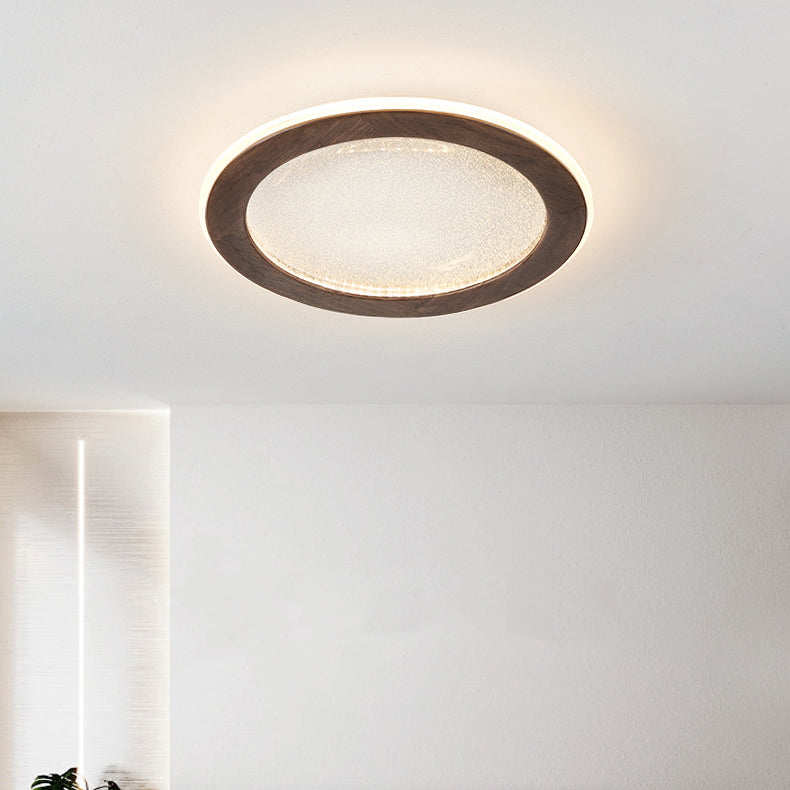 Contemporary Scandinavian Round Star Wood Acrylic LED Flush Mount Ceiling Light For Bedroom