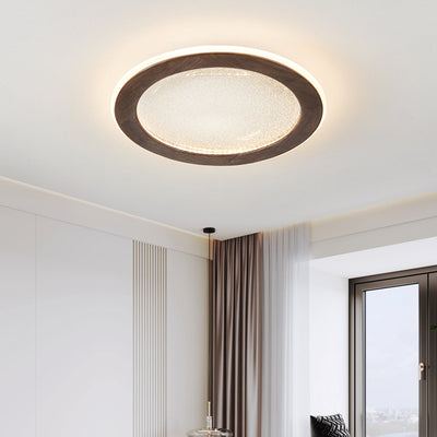 Contemporary Scandinavian Round Star Wood Acrylic LED Flush Mount Ceiling Light For Bedroom