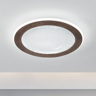 Contemporary Scandinavian Round Star Wood Acrylic LED Flush Mount Ceiling Light For Bedroom