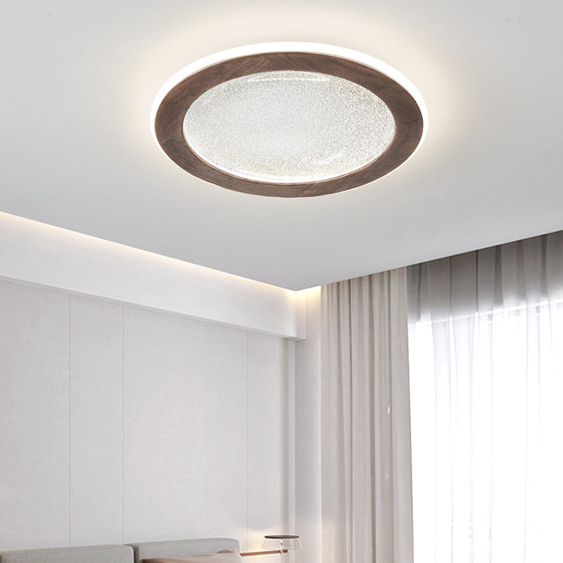 Contemporary Scandinavian Round Star Wood Acrylic LED Flush Mount Ceiling Light For Bedroom