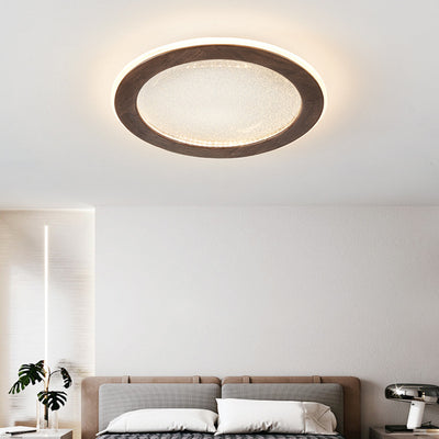 Contemporary Scandinavian Round Star Wood Acrylic LED Flush Mount Ceiling Light For Bedroom