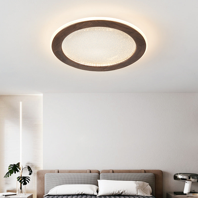 Contemporary Scandinavian Round Star Wood Acrylic LED Flush Mount Ceiling Light For Bedroom