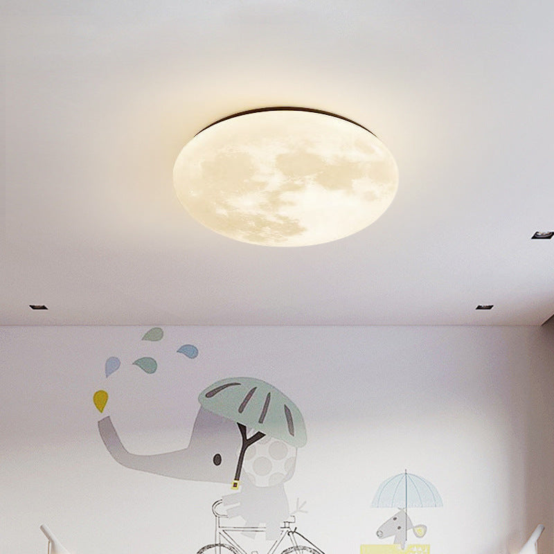 Contemporary Creative Moon Earth Semicircle Solid Wood Iron Acrylic LED Flush Mount Ceiling Light For Bedroom