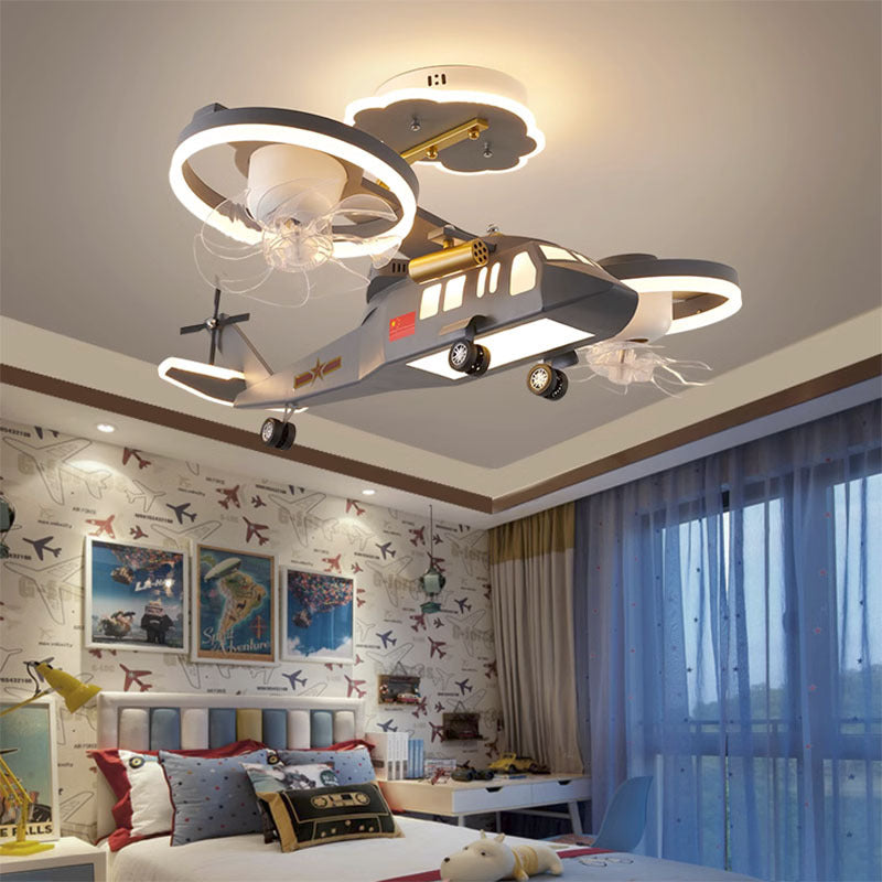 Zeitgenössische kreative Cartoon Kinder Flugzeug Wolken Aluminium Eisen Acryl LED Unterputz Deckenventilator Licht für Schlafzimmer 