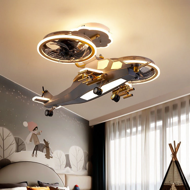 Zeitgenössische kreative Cartoon Kinder Flugzeug Wolken Aluminium Eisen Acryl LED Unterputz Deckenventilator Licht für Schlafzimmer 