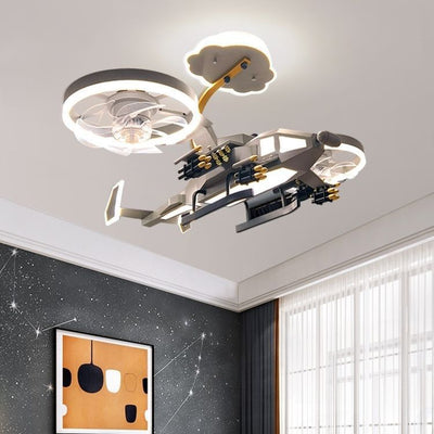 Zeitgenössische kreative Cartoon Kinder Flugzeug Wolken Aluminium Eisen Acryl LED Unterputz Deckenventilator Licht für Schlafzimmer 