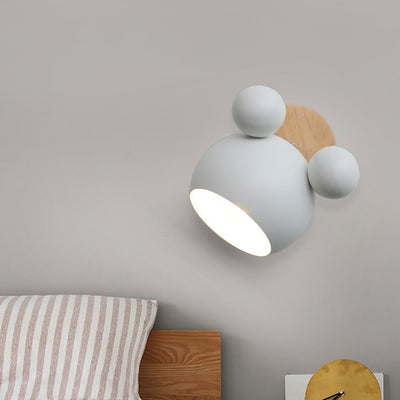 Contemporary Scandinavian Sphere Semicircle Disc Base Iron Wood 1-Light Wall Sconce Lamp For Bedroom