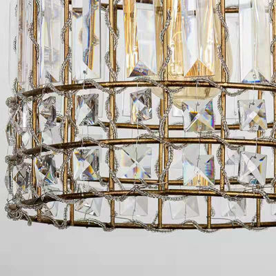 Traditional French Cylinder Half Round Birdcage Iron Crystal 1-Light Pendant Light For Living Room