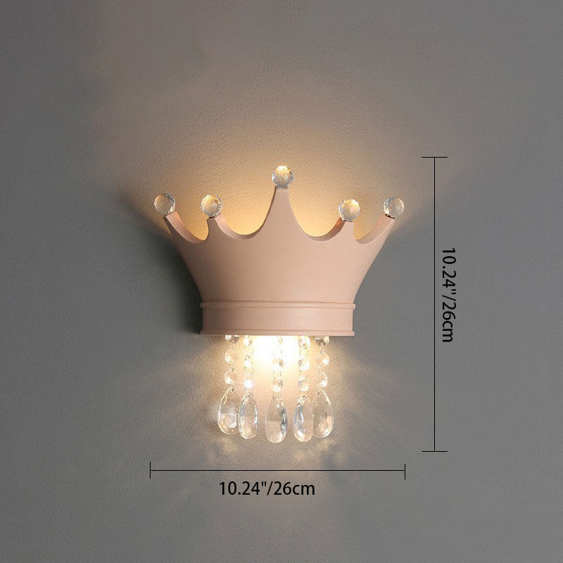 Contemporary Scandinavian Kids Crown Water Drops Resin Crystal 2-Light Wall Sconce Lamp For Bedroom