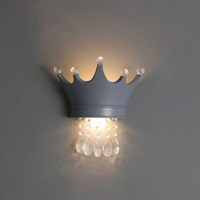 Contemporary Scandinavian Kids Crown Water Drops Resin Crystal 2-Light Wall Sconce Lamp For Bedroom