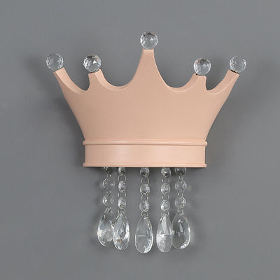 Contemporary Scandinavian Kids Crown Water Drops Resin Crystal 2-Light Wall Sconce Lamp For Bedroom