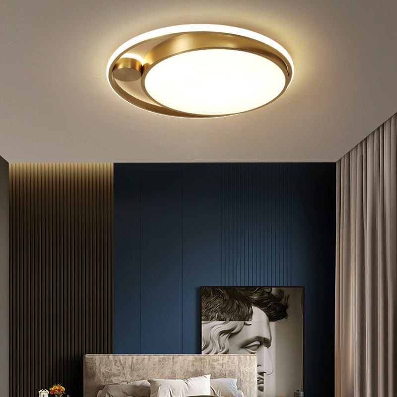 Modern Minimalist Round Combination Copper Acrylic LED Flush Mount Ceiling Light For Bedroom