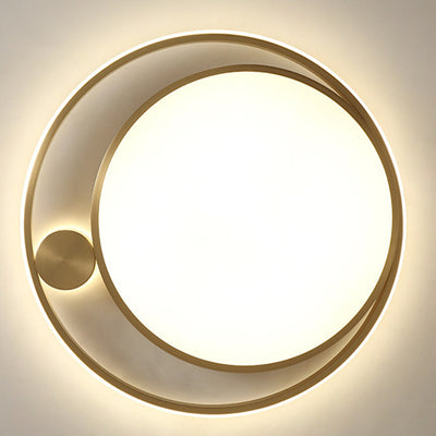 Modern Minimalist Round Combination Copper Acrylic LED Flush Mount Ceiling Light For Bedroom