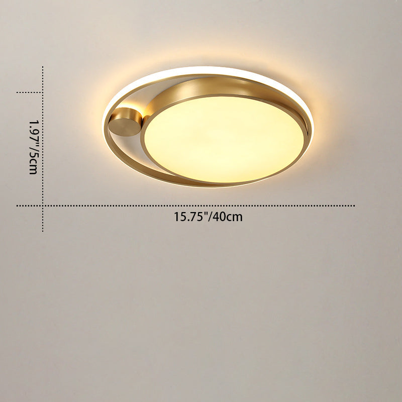 Modern Minimalist Round Combination Copper Acrylic LED Flush Mount Ceiling Light For Bedroom