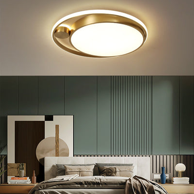 Modern Minimalist Round Combination Copper Acrylic LED Flush Mount Ceiling Light For Bedroom