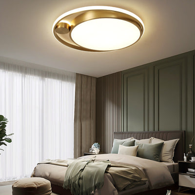 Modern Minimalist Round Combination Copper Acrylic LED Flush Mount Ceiling Light For Bedroom