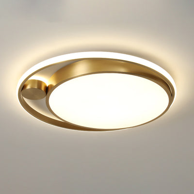 Modern Minimalist Round Combination Copper Acrylic LED Flush Mount Ceiling Light For Bedroom