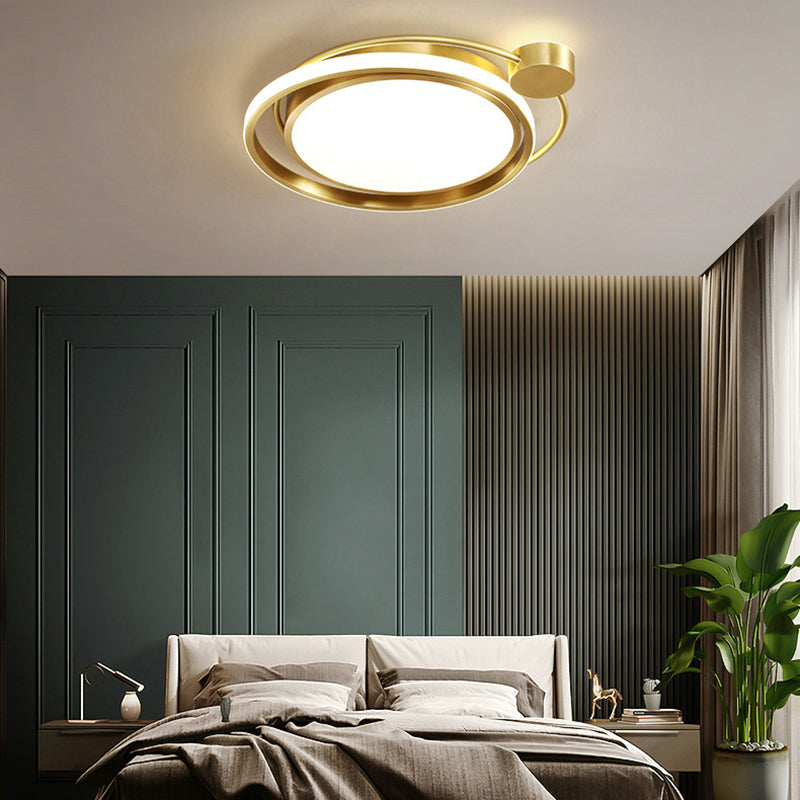 Modern Minimalist Circle Cylinder Copper Acrylic Silicone LED Flush Mount Ceiling Light For Bedroom