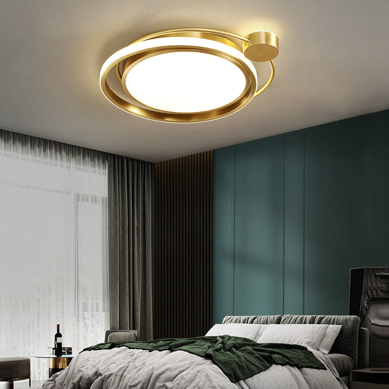 Modern Minimalist Circle Cylinder Copper Acrylic Silicone LED Flush Mount Ceiling Light For Bedroom