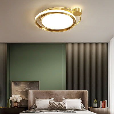 Modern Minimalist Circle Cylinder Copper Acrylic Silicone LED Flush Mount Ceiling Light For Bedroom