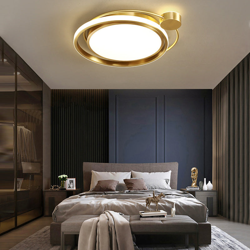 Modern Minimalist Circle Cylinder Copper Acrylic Silicone LED Flush Mount Ceiling Light For Bedroom