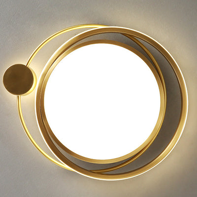 Modern Minimalist Circle Cylinder Copper Acrylic Silicone LED Flush Mount Ceiling Light For Bedroom