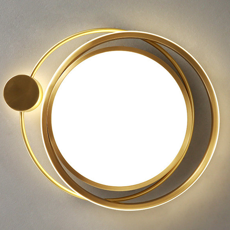 Modern Minimalist Circle Cylinder Copper Acrylic Silicone LED Flush Mount Ceiling Light For Bedroom