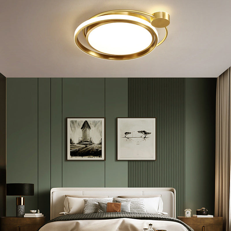 Modern Minimalist Circle Cylinder Copper Acrylic Silicone LED Flush Mount Ceiling Light For Bedroom