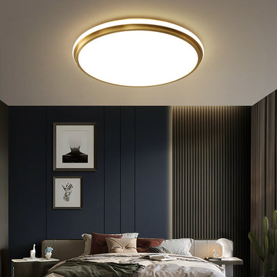 Contemporary Scandinavian Round Copper Acrylic LED Flush Mount Ceiling Light For Bedroom